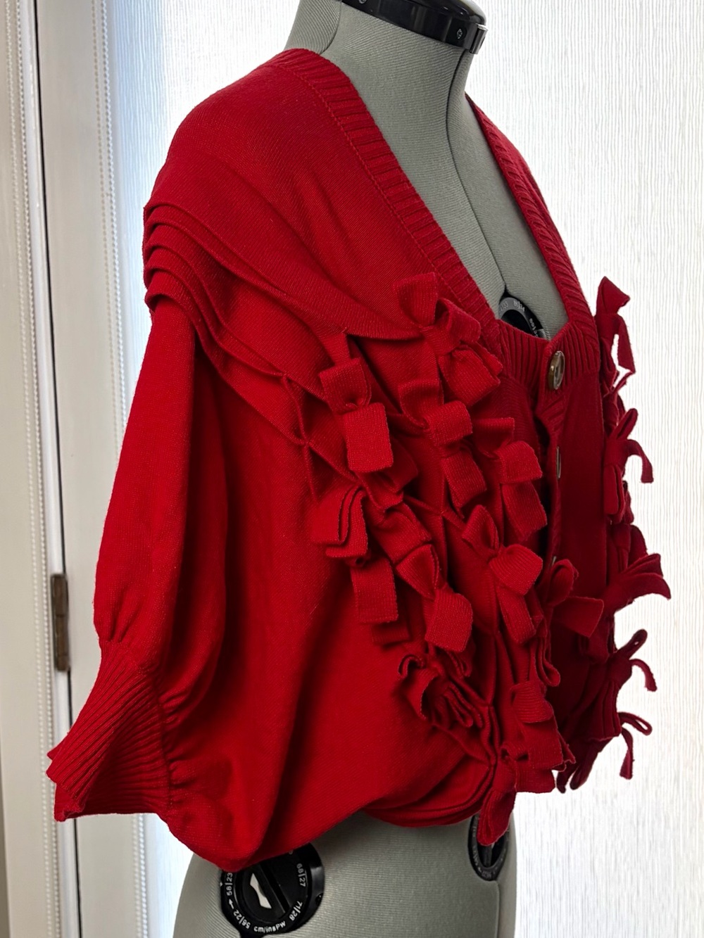 Comme des Garcons Tao VTG Wool Ruffle Cropped Cardigan, red, M, GUC - Picture 6 of 16